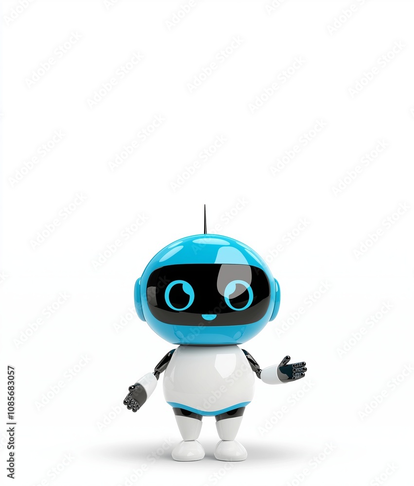 Cute blue robot character with black visor in white background Cute blue robot character with black visor in white background