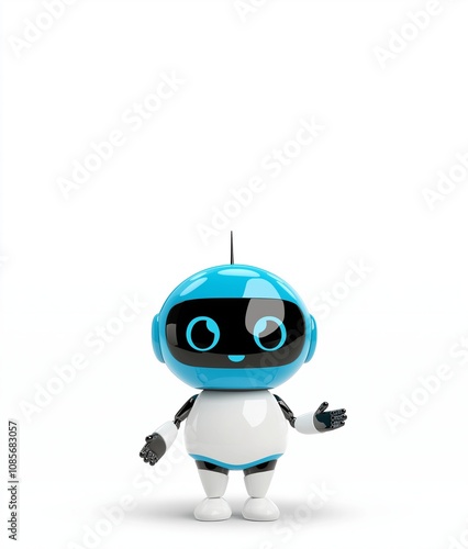 Cute blue robot character with black visor in white background