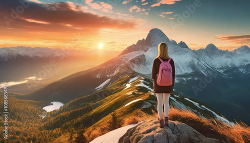 A hand holds a smartphone in front of majestic mountains during sunset in a picturesque landscape photo