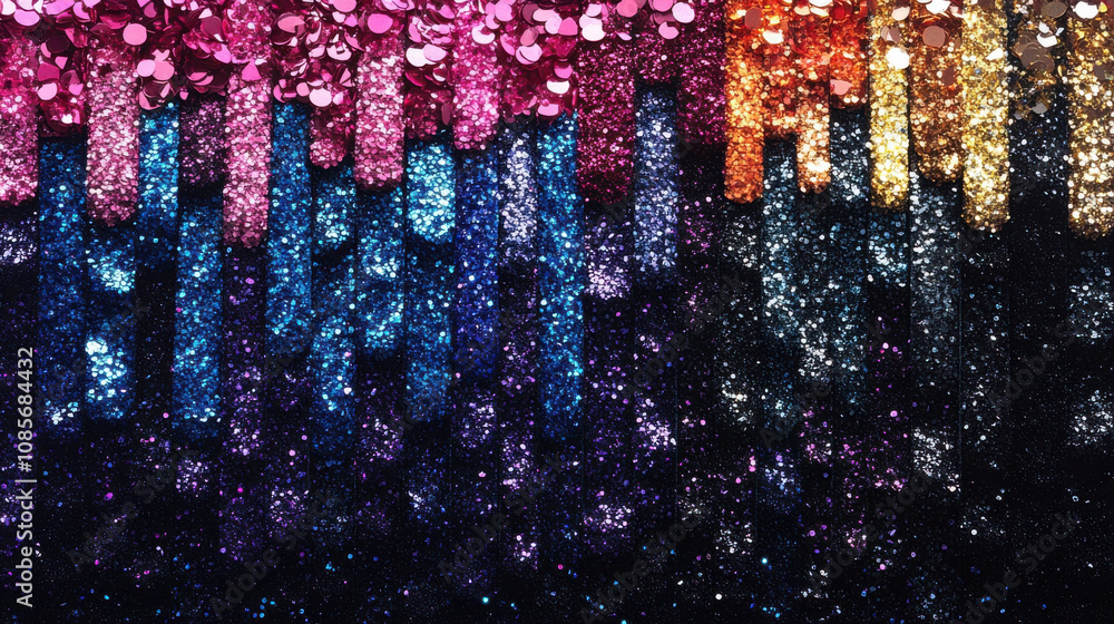 Glittery holographic background with vibrant colors and sparkling textures, creating festive and lively atmosphere. Perfect for celebrations and creative projects Glittery holographic background with vibrant colors and sparkling textures, creating festive and lively atmosphere. Perfect for celebrations and creative projects