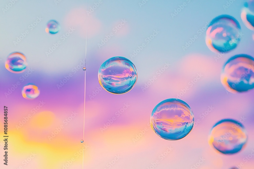 Colorful Bubbles Against a Dreamy Pastel Sky