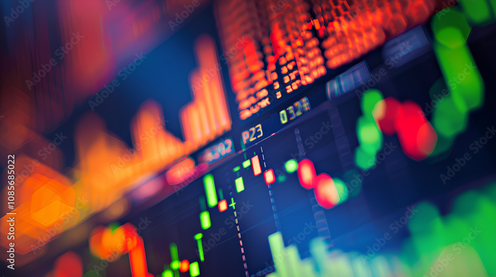 stock market chart with green and red candlestick charts, an orange upward line graph in the background, concept of financial business, with charts and graphs depicting the stock market. stock market chart with green and red candlestick charts, an orange upward line graph in the background, concept of financial business, with charts and graphs depicting the stock market.