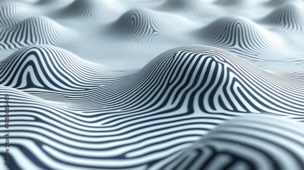 Abstract wave pattern with black and white stripes creating dynamic surface. design evokes sense of movement and depth, perfect for modern backgrounds Abstract wave pattern with black and white stripes creating dynamic surface. design evokes sense of movement and depth, perfect for modern backgrounds