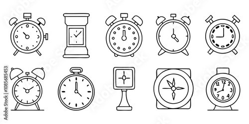 Alarm Clock Icon Set: Time Management and Waking Up