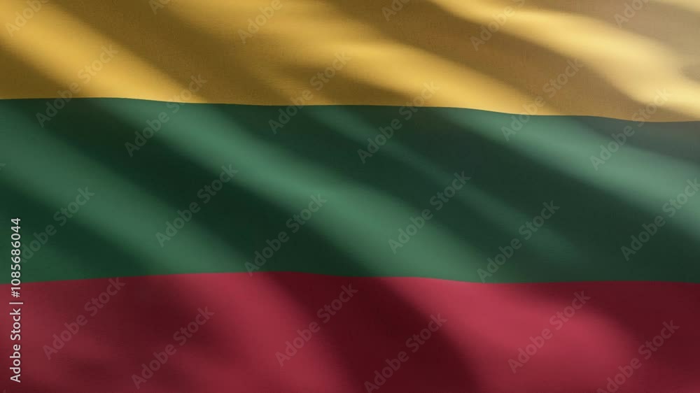 Waving the tricolor country flag of the Lithuanian Republic in yellow green and red. Country flag of the Baltic nation of Lithuania. Shaking the flag ensign of the European country of Lithuania. Waving the tricolor country flag of the Lithuanian Republic in yellow green and red. Country flag of the Baltic nation of Lithuania. Shaking the flag ensign of the European country of Lithuania.