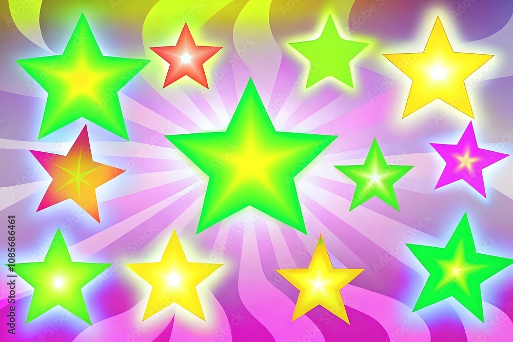 Obraz premium Colorful Vibrant Stars Background Radiant Light Bright Shapes Design