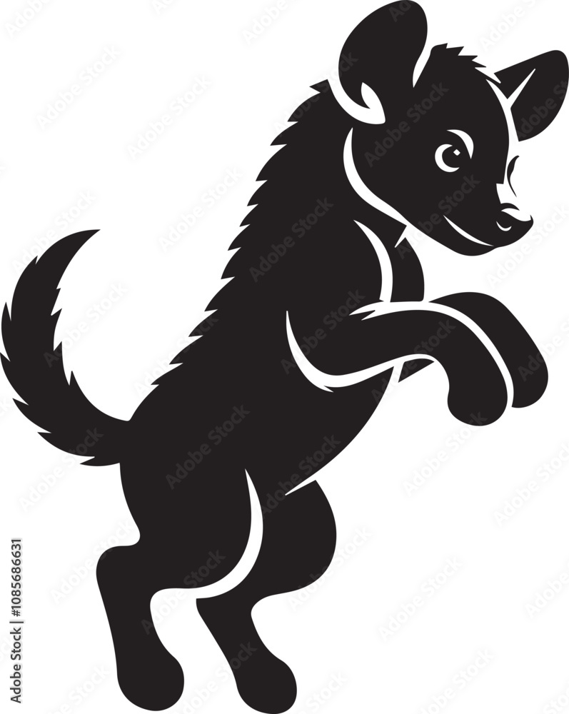 A playful hyena hopping on one paw vector silhouette design A playful hyena hopping on one paw vector silhouette design