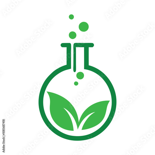 Creative Beaker Lab Herbal Logo Vector Design for Natural Products. photo