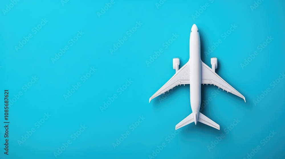 White Airplane Model on a Blue Background White Airplane Model on a Blue Background