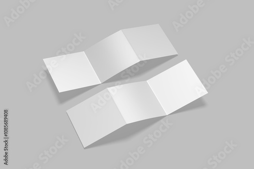 Square Z fold Brochure 3D illustration for mockup