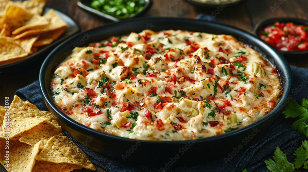 creamy cheesy spinach and artichoke dip served with crispy tortilla chips perfect for parties, gatherings, or a cozy snack to share with friends and family creamy cheesy spinach and artichoke dip served with crispy tortilla chips perfect for parties, gatherings, or a cozy snack to share with friends and family