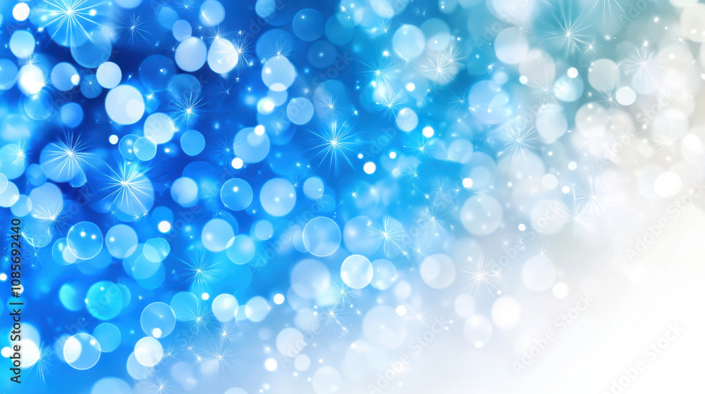 Bright blue and white bokeh background with sparkling lights, creating festive and cheerful atmosphere perfect for celebrations Bright blue and white bokeh background with sparkling lights, creating festive and cheerful atmosphere perfect for celebrations