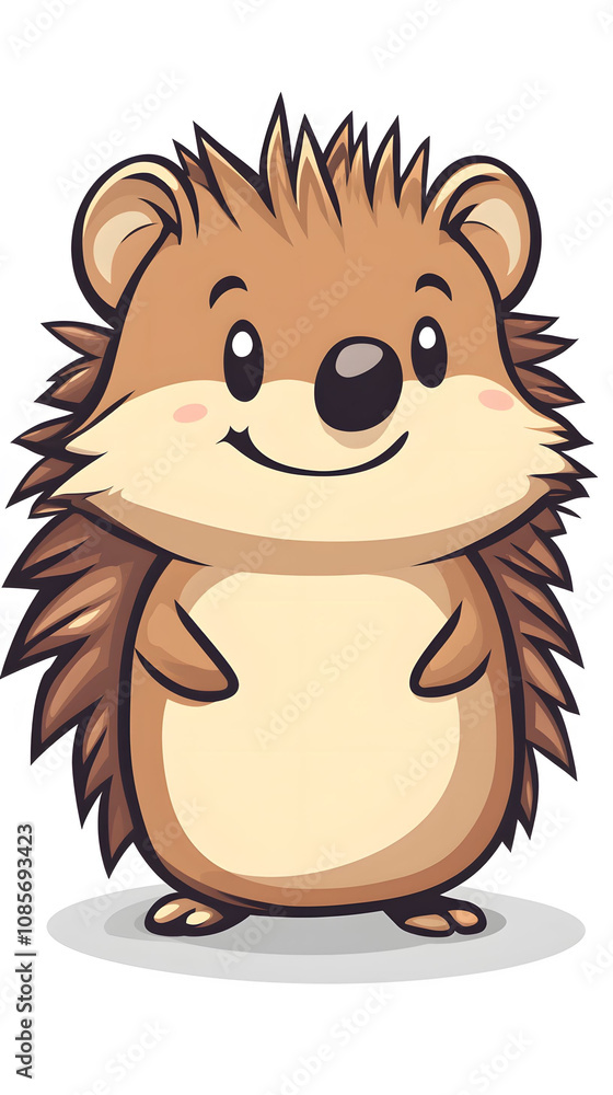 Fototapeta premium Smiling cartoon lion cub with a cute hedgehog vector illustration
