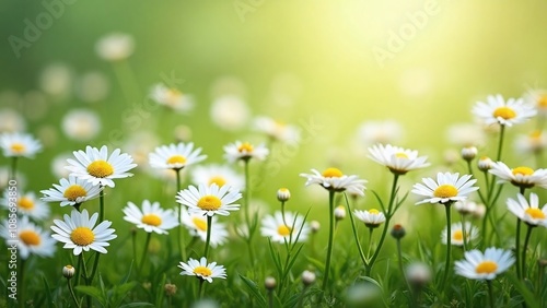 Lush meadow daisies natural light white yellow centers depth movement photo