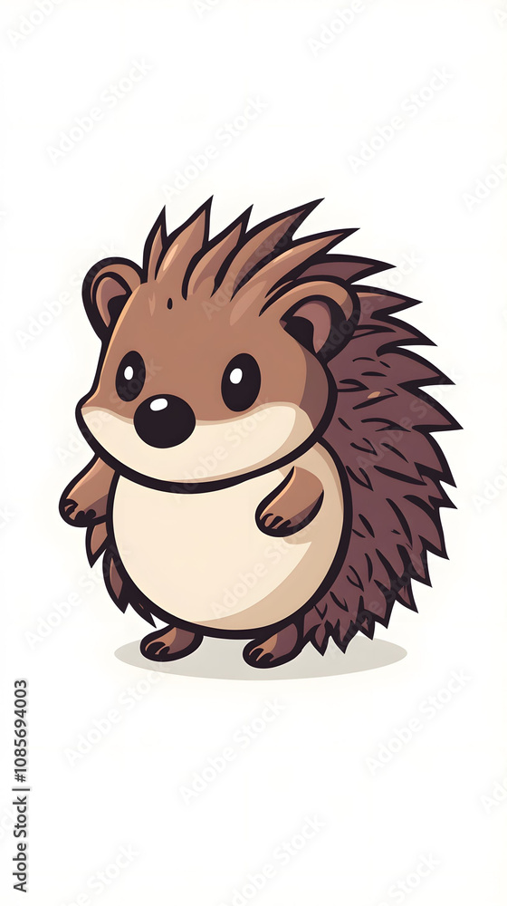 Fototapeta premium Smiling cartoon lion cub with a cute hedgehog vector illustration