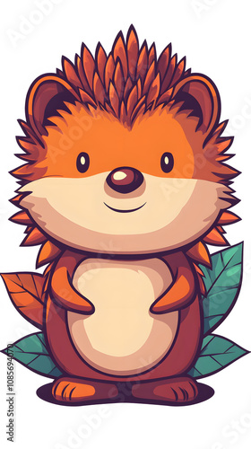 Smiling cartoon lion cub with a cute hedgehog vector illustration photo