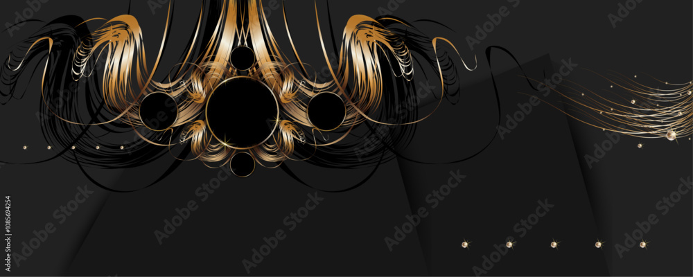 Fototapeta premium Happy New Year luxury greeting cards set. New Year holiday greetings templates collection with hand drawn lettering and golden christmas balls. Black and gold. Vector illustration