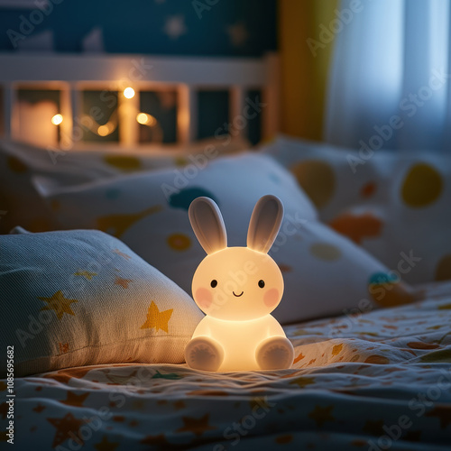 Adorable Rabbit Night Light on a Cozy Children's Bedside Table