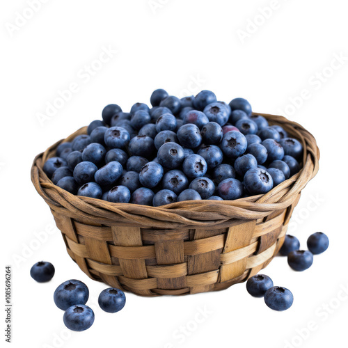 Blueberries in a basket isolated on white background PNG transparent