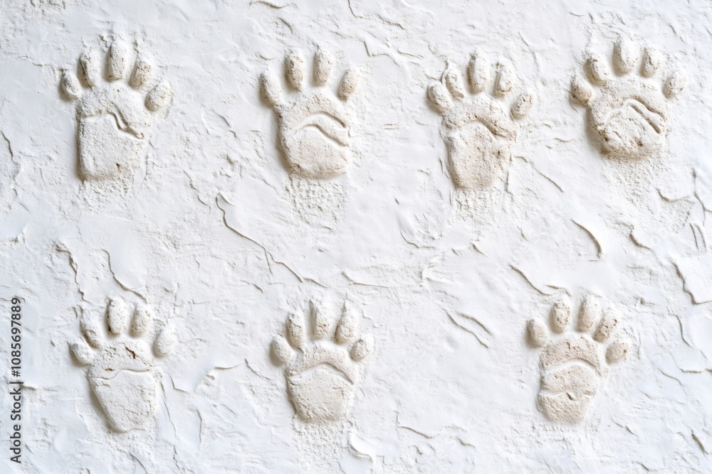 Animal Footprints on Textured White Surface: Capturing the Essence of Nature through Intricate Patterns and Minimalist Design in Stock Photography Animal Footprints on Textured White Surface: Capturing the Essence of Nature through Intricate Patterns and Minimalist Design in Stock Photography