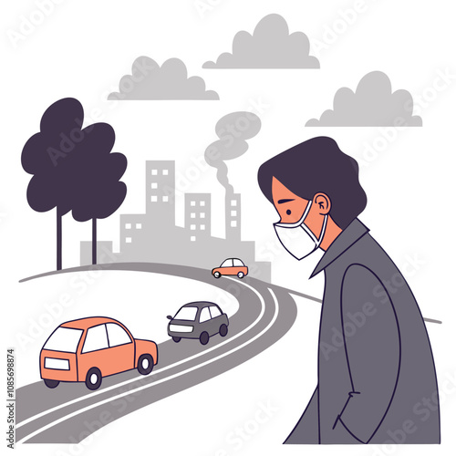 car pollution effects on city illustration