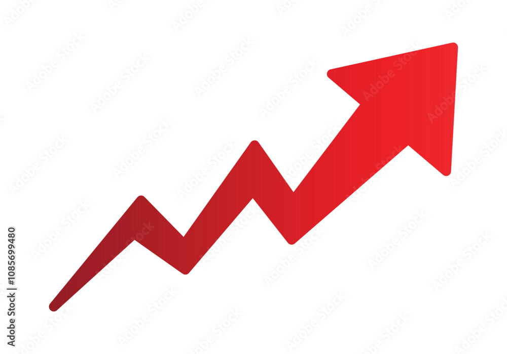 Growing business red arrow on white, Profit red arrow, Vector illustration.Business concept, growing chart. Concept of sales symbol icon with arrow moving up. Economic Arrow With Growing Trend. Growing business red arrow on white, Profit red arrow, Vector illustration.Business concept, growing chart. Concept of sales symbol icon with arrow moving up. Economic Arrow With Growing Trend.