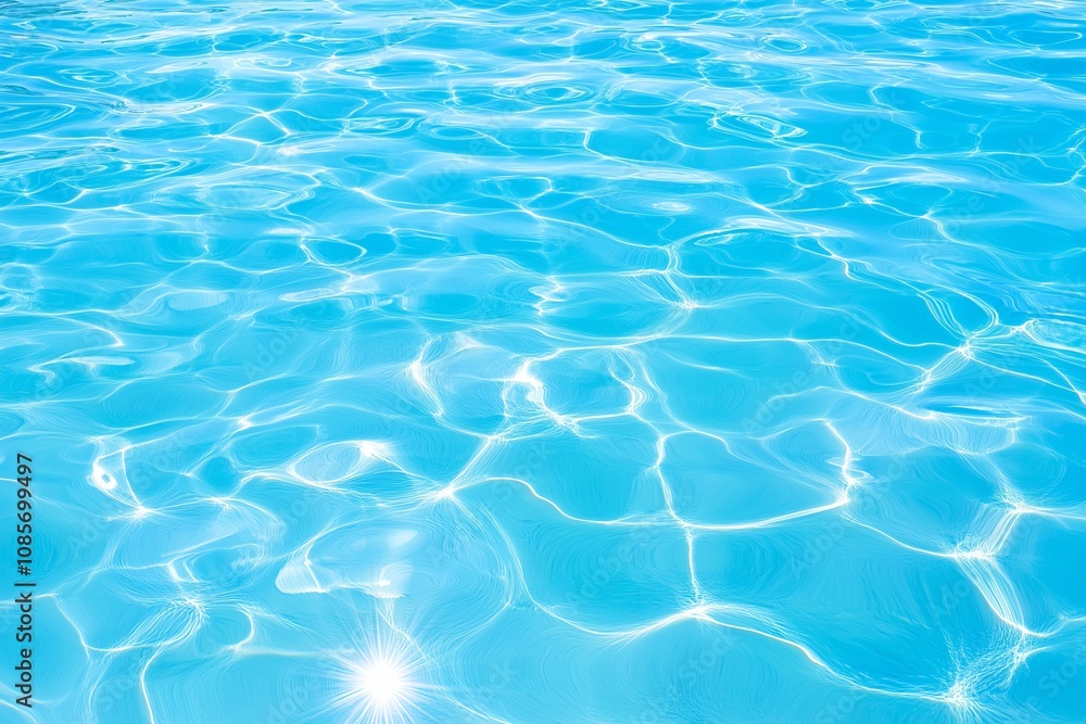 Clear blue pool water sparkling under sunlight with gentle ripples Clear blue pool water sparkling under sunlight with gentle ripples