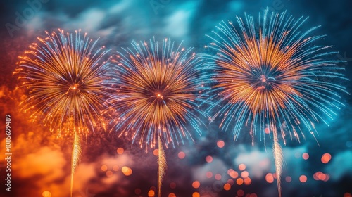 Colorful fireworks display lighting up the night sky.