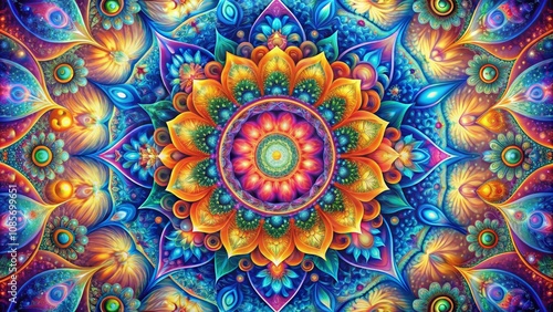 Wallpaper Mural Vibrant Mandala of Floral Patterns, Digital Art, Abstract Design, Psychedelic, Mandala, Fractal, Art Torontodigital.ca