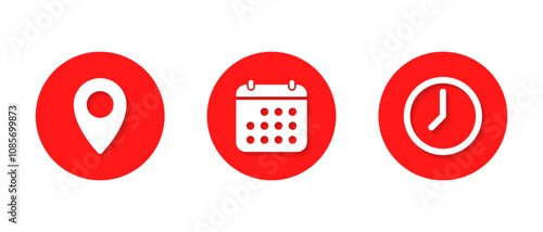 Address, date, and time icon with shadow. Location, calendar, and clock sign symbol