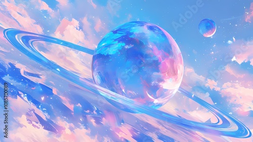 Wallpaper Mural Vast universe blue curve and glowing asteroid illustration poster background Torontodigital.ca