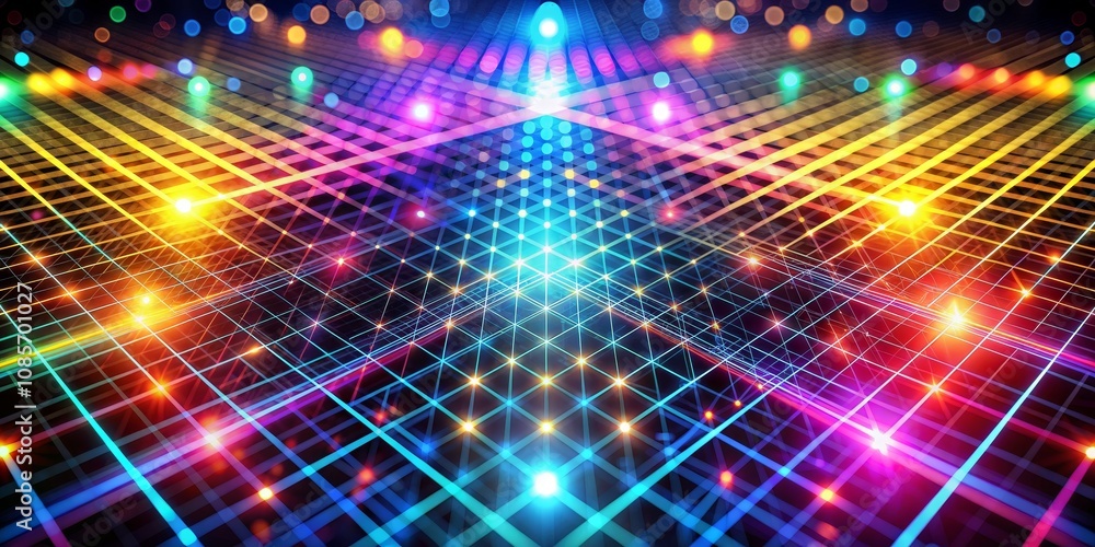 Neon Grid Lights, Digital Art, Abstract, Bokeh, 3D, Glow, Futuristic Neon Grid Lights, Digital Art, Abstract, Bokeh, 3D, Glow, Futuristic