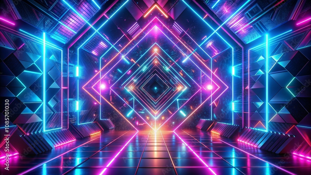 Neon Glowing Tunnel with a Futuristic and Sci-Fi Theme, 3D Render, abstract ,futuristic, neon Neon Glowing Tunnel with a Futuristic and Sci-Fi Theme, 3D Render, abstract ,futuristic, neon