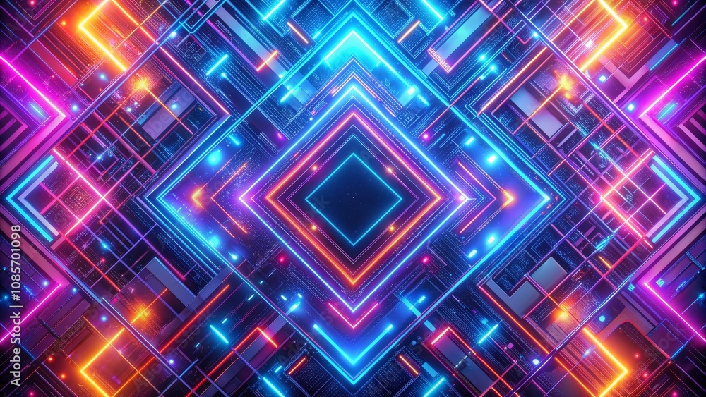 Neon Glowing Abstract Geometric Pattern, 3D Illustration, Digital Art, Neon, Abstract, Geometric, Cyberpunk Neon Glowing Abstract Geometric Pattern, 3D Illustration, Digital Art, Neon, Abstract, Geometric, Cyberpunk