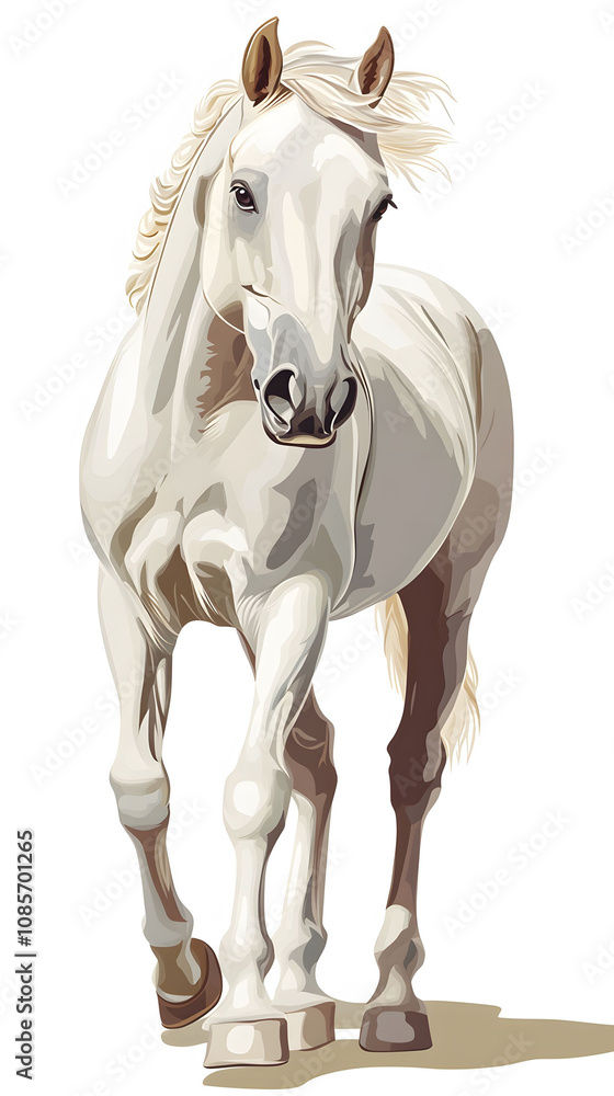 Running white horse illustration with a black mane on a white background Running white horse illustration with a black mane on a white background
