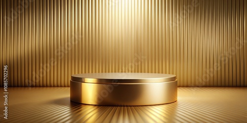 Golden Podium on Striped Background, 3D Render, Mockup, Product Display, Gold, Minimal, Luxury