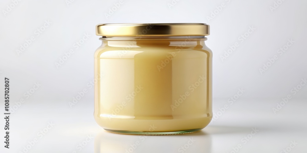 Glass Jar with Golden Lid Filled with Yellow Liquid, product packaging, food, kitchen ,jar, packaging Glass Jar with Golden Lid Filled with Yellow Liquid, product packaging, food, kitchen ,jar, packaging