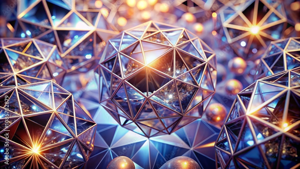 Fototapeta premium Geometric Prisms with Glowing Lights, 3D Rendering, Abstract Art, Prism, Geometric, Lights