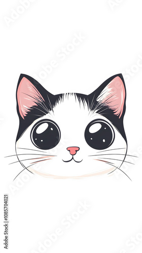 Smiling cartoon kitty sitting with a mouse, a cute and funny feline character