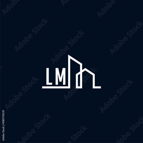 LM initials a sleek and modern logo showcases abstract architectural shapes, emphasizing creativity and innovation in building design against a dark background