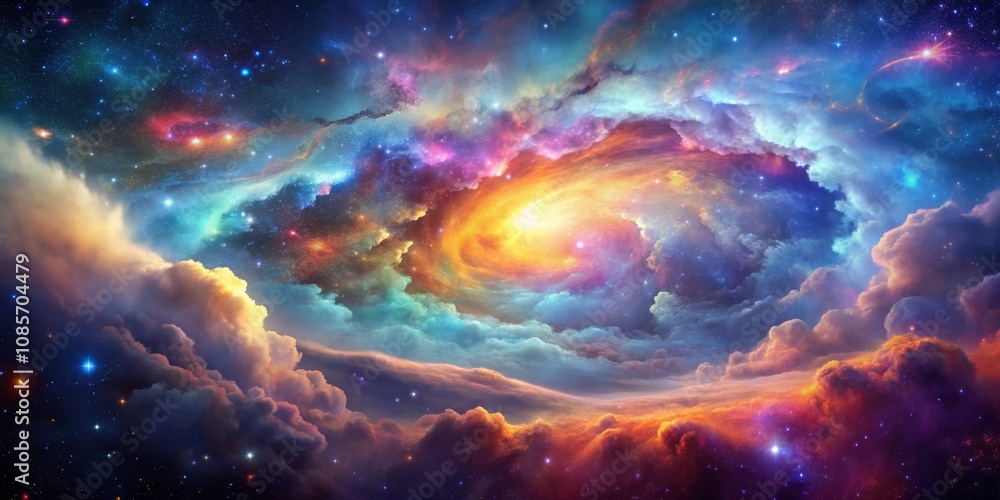 Fototapeta premium Cosmic Cloudscape - Digital Art, Swirling Nebula, Starry Sky, space, nebula, galaxy