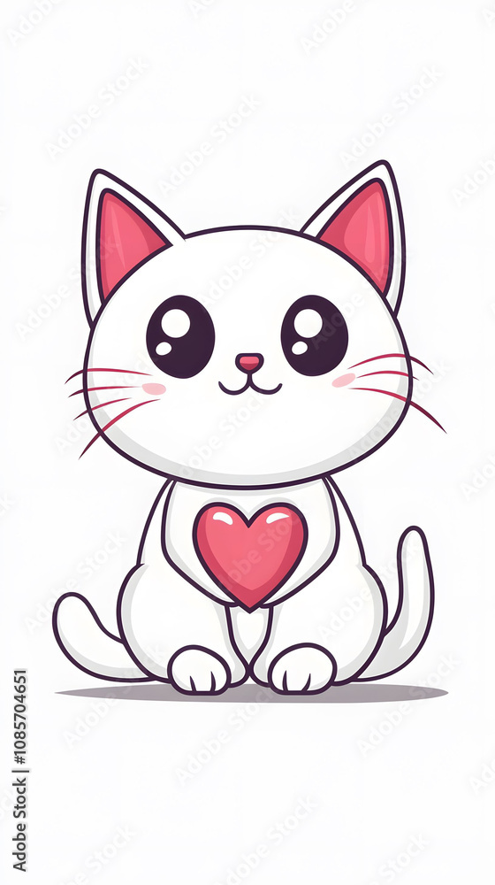 Smiling cartoon kitty sitting with a mouse, a cute and funny feline character Smiling cartoon kitty sitting with a mouse, a cute and funny feline character