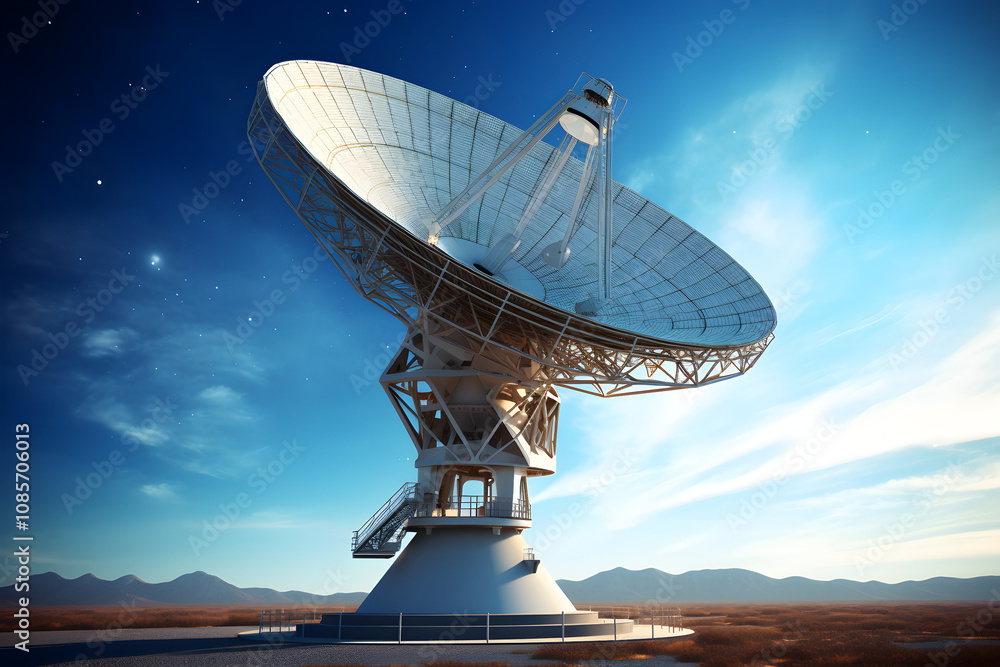 Large satellite dish under clear sky communication technology Large satellite dish under clear sky communication technology