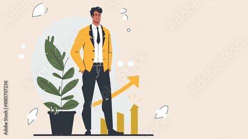 Businessman standing with a business growth symbol showcasing an executive officers role in business scaling and development Includes themes of business visionary and operations manager photo