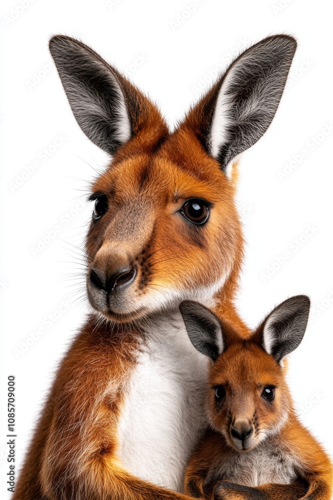 Fototapeta premium Mother Kangaroo and Joey Portrait: Heartwarming Wildlife Close-Up in Stunning Detail for Nature Photography Lovers