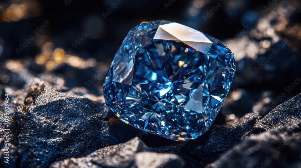 Light passing through blue diamond, displaying colorful dispersion, highlighting luxury and fine craftsmanship Light passing through blue diamond, displaying colorful dispersion, highlighting luxury and fine craftsmanship