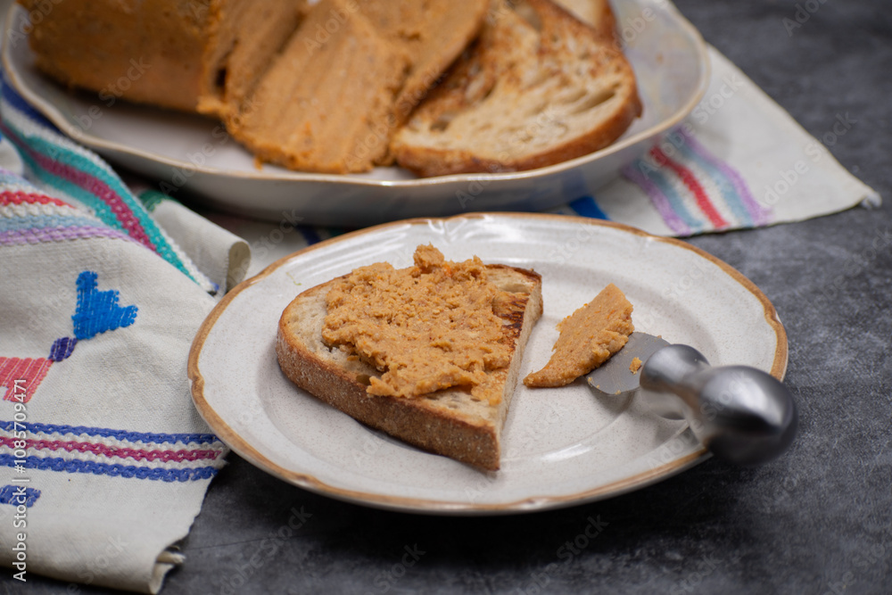 Vegan spread, pate, made out of wheat gluten, tofu and spices Vegan spread, pate, made out of wheat gluten, tofu and spices