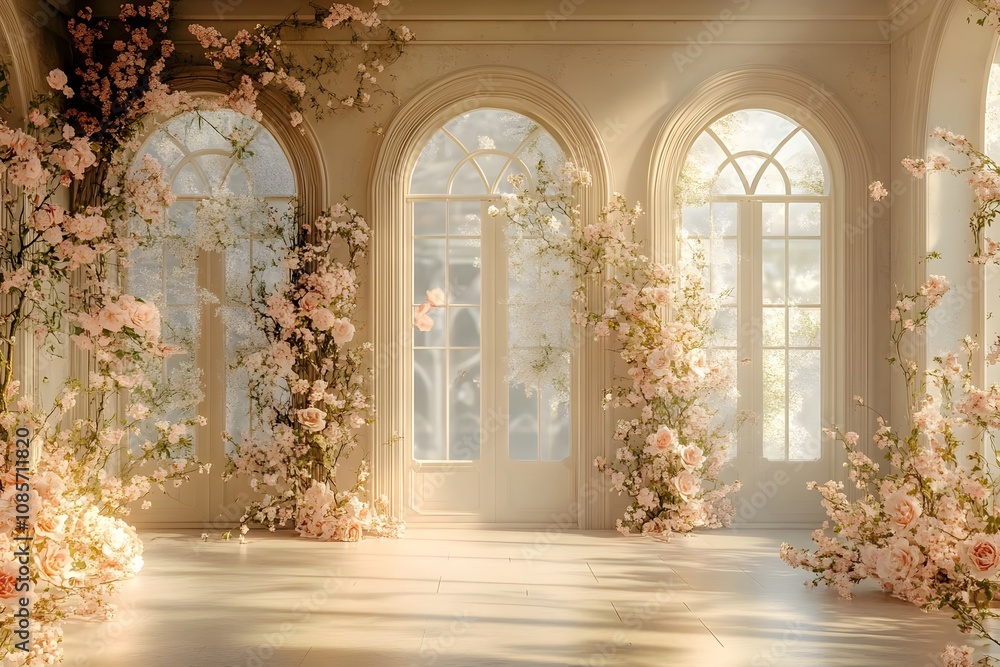 Background with flowers in a wall wedding generative AI Background with flowers in a wall wedding generative AI