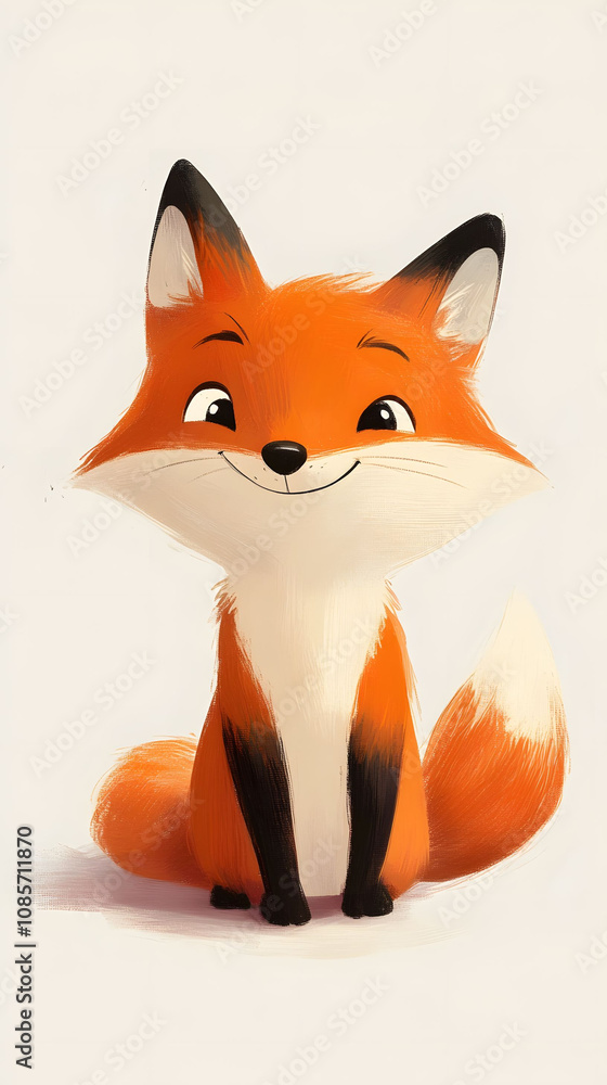 Obraz premium Cartoon Red Fox in the Forest Illustration with Cute Tail and Orange Fur
