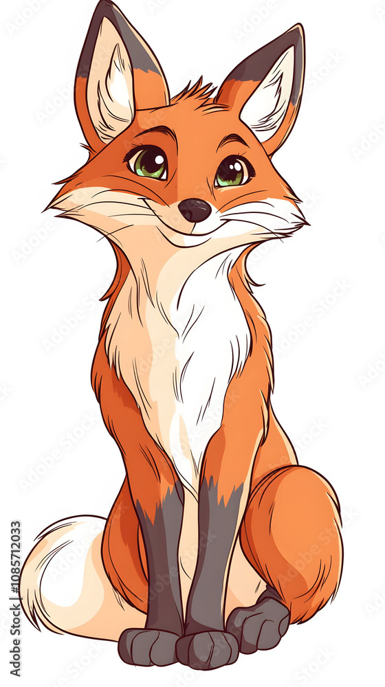 Cartoon Red Fox in the Forest Illustration with Cute Tail and Orange Fur Cartoon Red Fox in the Forest Illustration with Cute Tail and Orange Fur